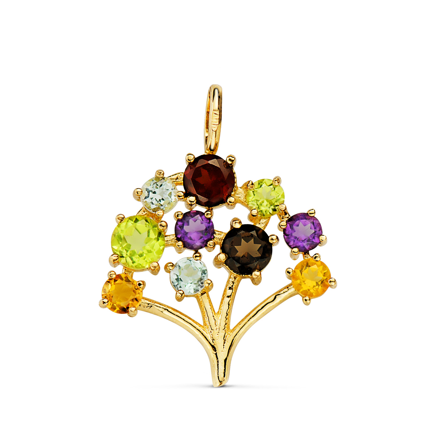 18K COLGANTE ORO AMARILLO ARBOL DE LA VIDA CIRCONITAS COLORES. 19 X 18 MM