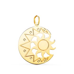 18K COLGANTE ORO AMARILLO DE LUNA CON SOL EN BRILLO 22 X 21MM