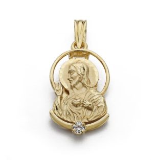 18K COLGANTE CRISTO SAGRADO CORAZON DE JESUS SILUETA 21X11 MM
