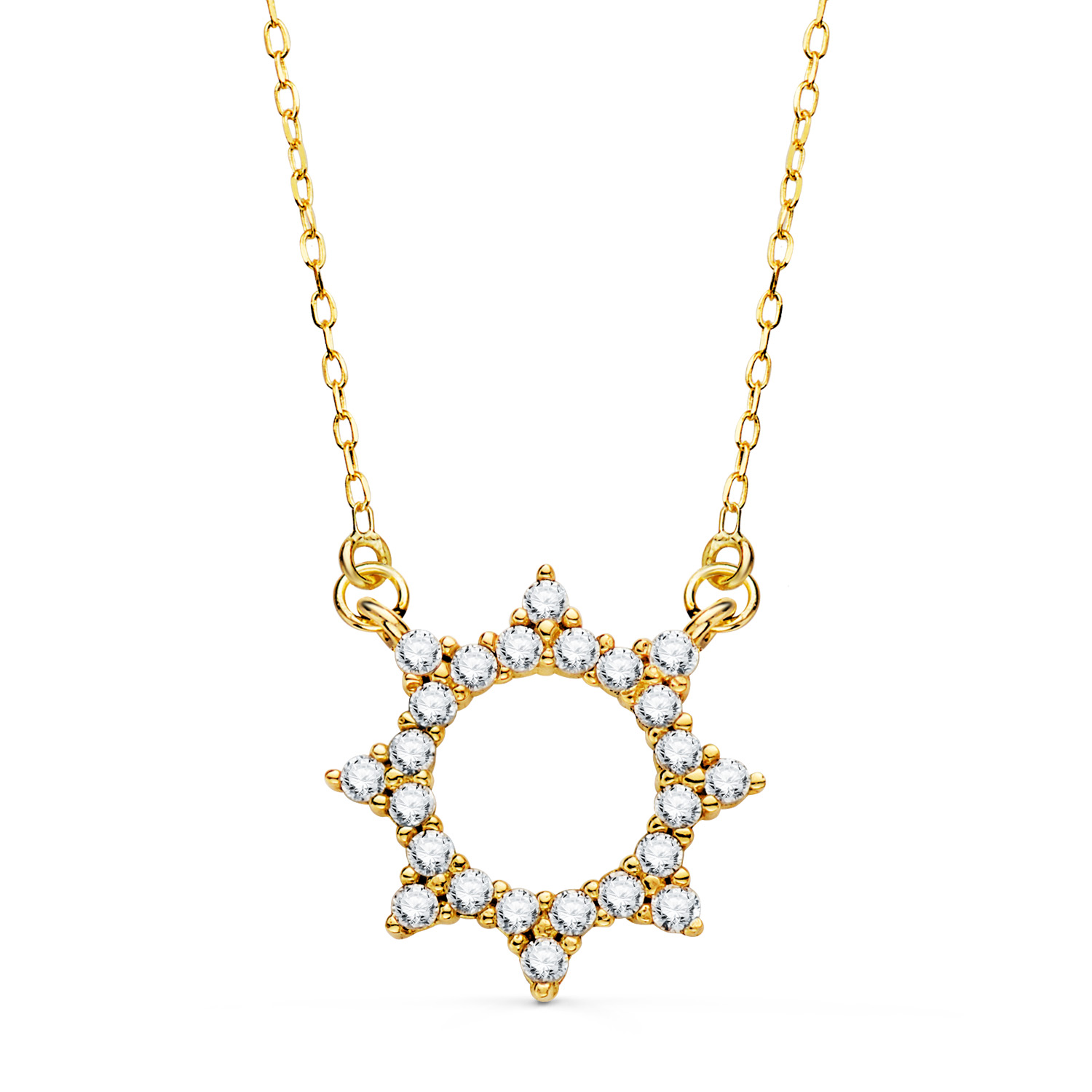 18K GARGANTILLA ORO AMARILLO COLGANTE SOL 14MM CADENA FORZADA 42 5 CM