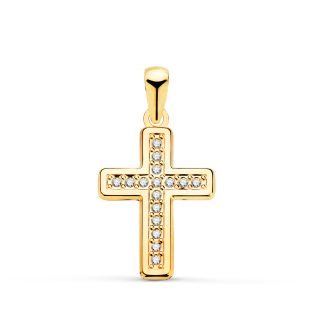 18K CRUZ ORO AMARILLO CON CIRCONITAS 19 X 13 MM