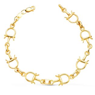 18K PULSERA ORO AMARILLO ESTRIBOS EN BRILLO ANCHO 10 MM LARGO 20 CM