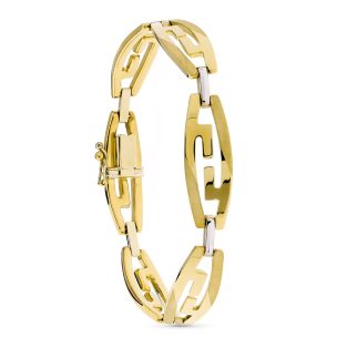 18K PULSERA ORO BICOLOR ESLABONES GRECA OVAL