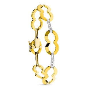 18K PULSERA ORO BICOLOR ESLABONES LOBULOS Y BARRAS. 19.5 CM
