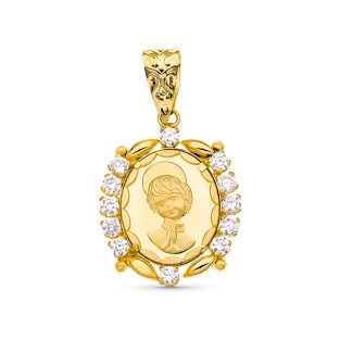 18K MEDALLA ORO AMARILLO COMUNION CIRCONITAS 19X15 MM