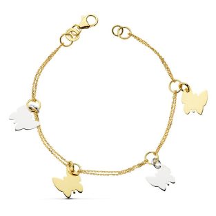 18K PULSERA BICOLOR MARIPOSAS 19.5CM