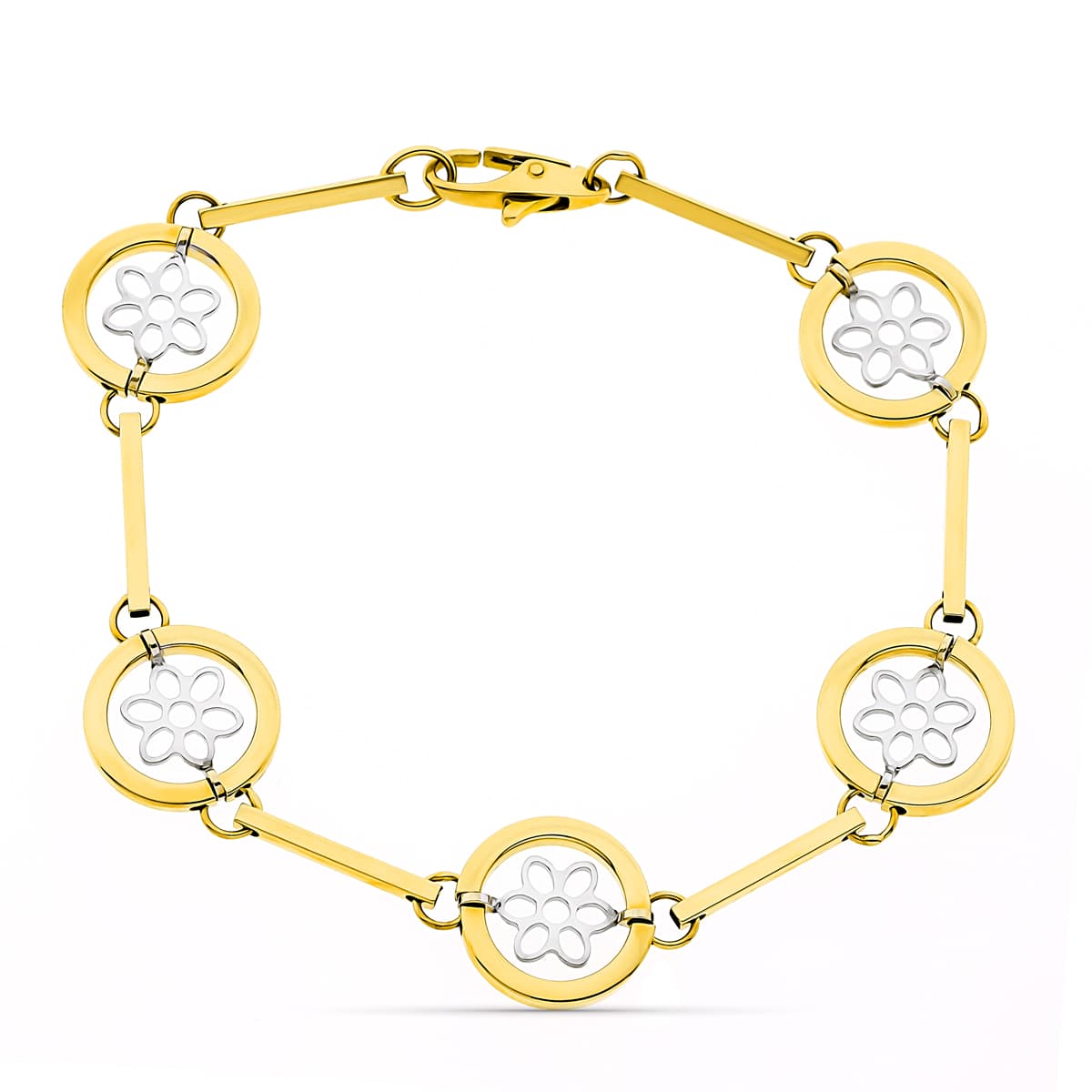 18K PULSERA ORO BICOLOR CALADOS ANCHO 14 MM LARGO 19 CM