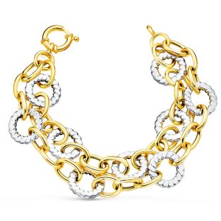 18K PULSERA ORO BICOLOR DOBLE CADENA HUECA MOTIVOS REDONDOS 20.5 CM