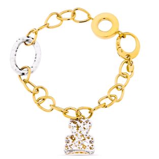 18K PULSERA BICOLOR ESLABONES Y OSO