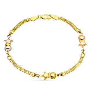 18K PULSERA ORO TRICOLOR ESTRELLAS Y CORAZONES