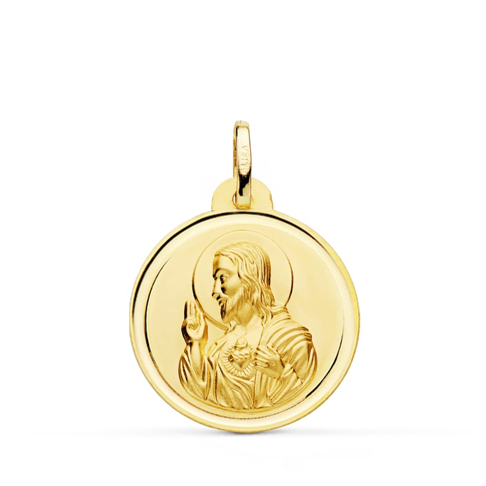 18K MEDALLA CRISTO SAGRADO CORAZON DE JESUS BISEL 22 MM