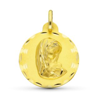 18K MEDALLA ORO AMARILLO VIRGEN NIÑA TALLADA 22 MM