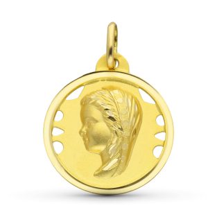 18K MEDALLA ORO AMARILLO VIRGEN NIÑA CALADA 22 MM