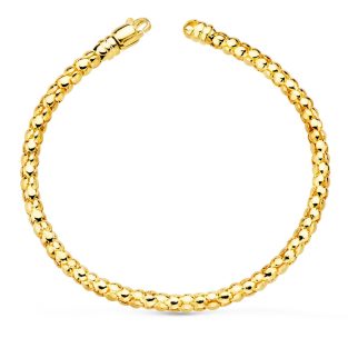 18K PULSERA ORO AMARILLO COREANA HUECA ANCHO 4 MM LARGO 20 CM