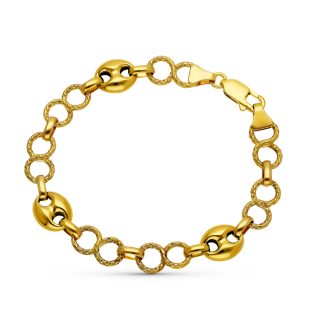 18K PULSERA ORO AMARILLO BARCO Y ESLABONES