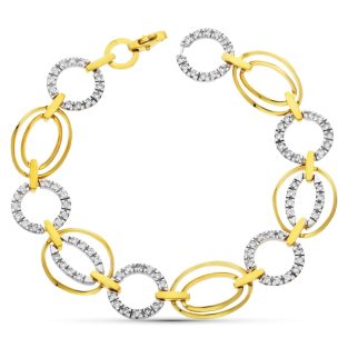 18K PULSERA ORO BICOLOR ESLABONES CIRCONITAS