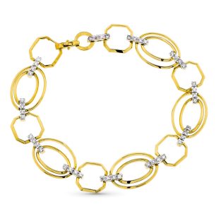 18K PULSERA ORO BICOLOR ESLABONES Y CIRCONITAS ANCHO 12 MM LARGO 19.5 CM
