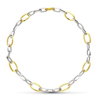 18K GARGANTILA ORO BICOLOR COLLAR ESLABONES HUECOS 43CM