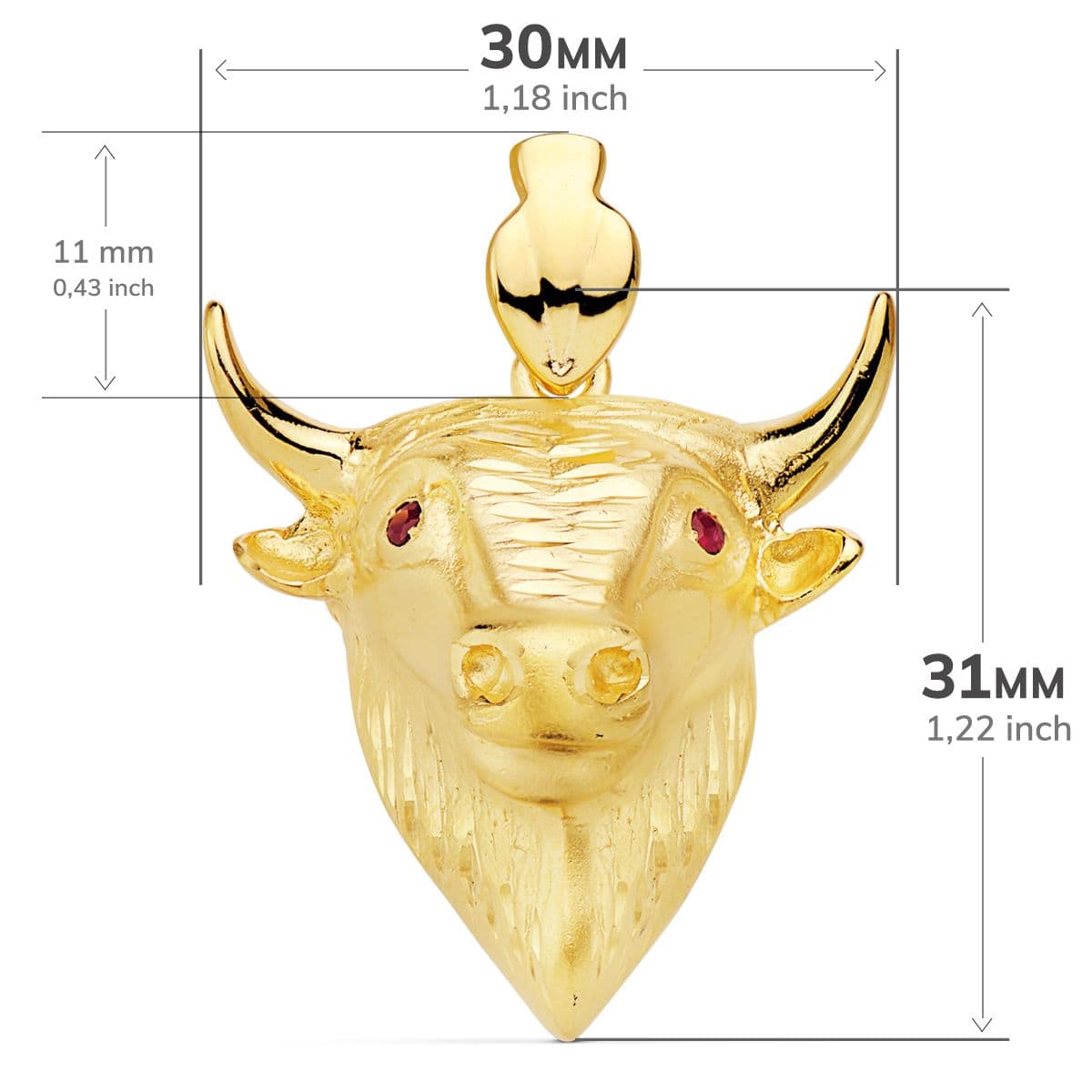 18K COLGANTE ORO AMARILLO CABEZA TORO. 31X30 MM - Imagen 2
