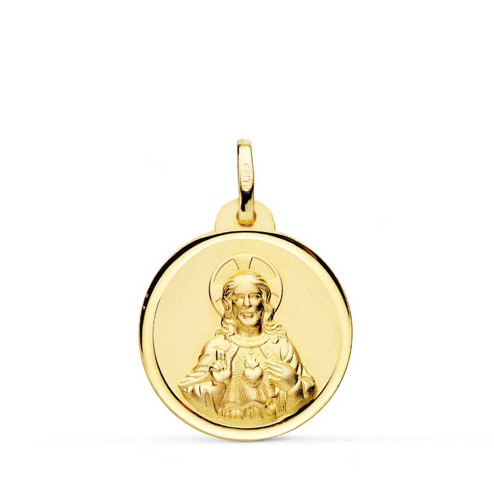 18K MEDALLA CRISTO SAGRADO CORAZON DE JESUS BISEL 18 MM