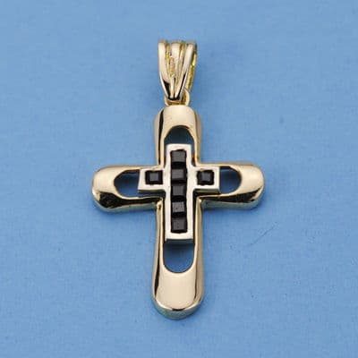 18K CRUZ BICOLOR PIEDRAS 28X19 MM