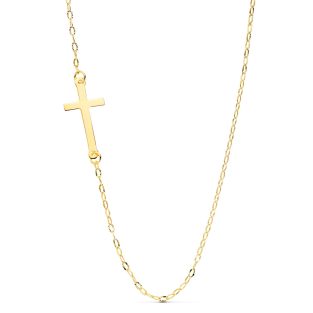 18K GARGANTILLA ORO AMARILLO CRUZ 17X8 MM CADENA FORZADA 42 CM
