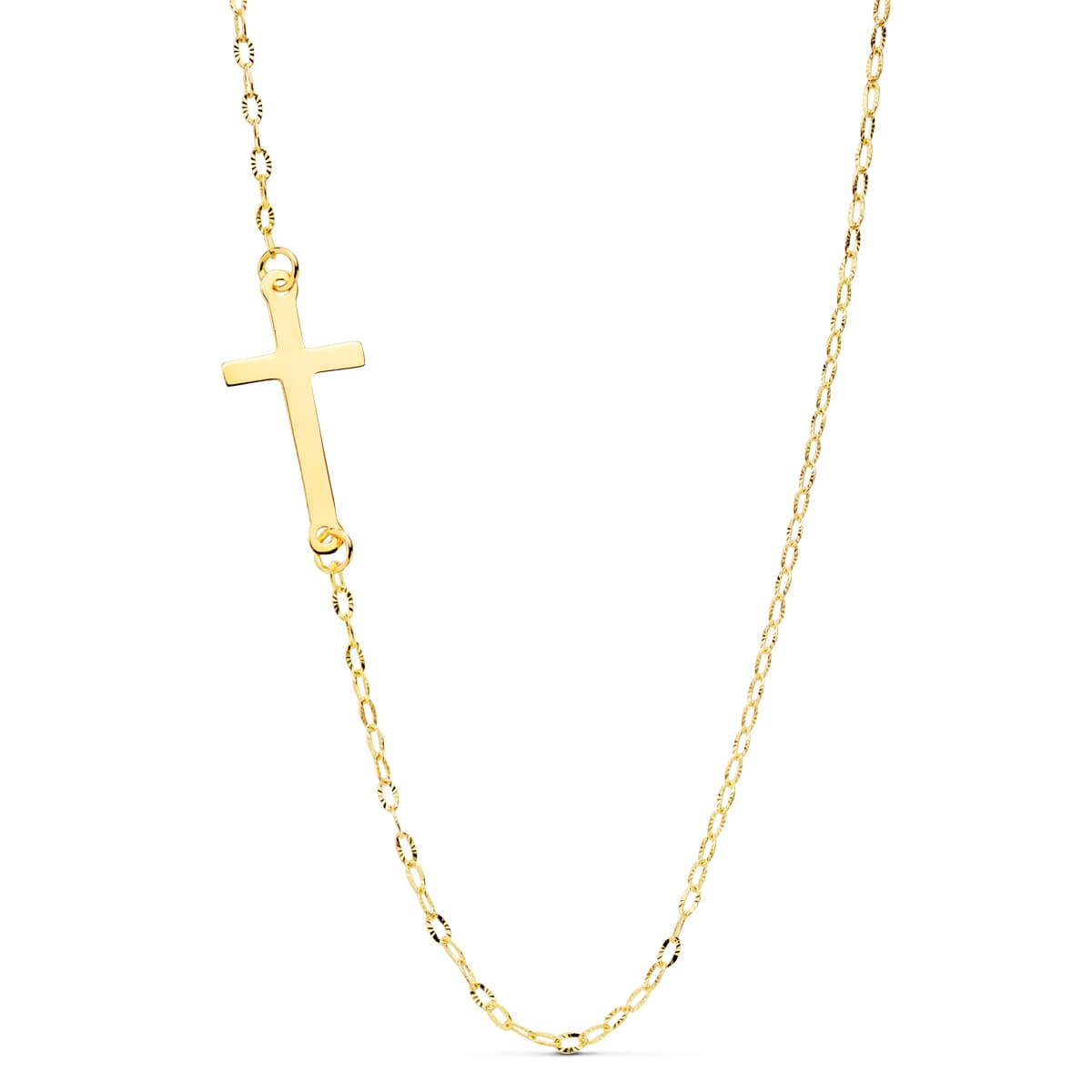 18K GARGANTILLA ORO AMARILLO CRUZ 17X8 MM CADENA FORZADA 42 CM