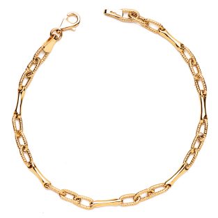 18K PULSERA ORO AMARILLO HUECA ESLABON Y TRAMO ANCHO: 4 MM. LARGO: 19 CM.