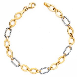 18K PULSERA ORO BICOLOR CON ESLABONES Y CIRCONITAS ANCHO: 6 MM. LARGO: 19CM