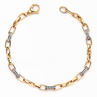 18K PULSERA ORO BICOLOR ESLABONES HUECOS Y CIRCONITAS ANCHO: 4 MM. LARGO: 19 CM