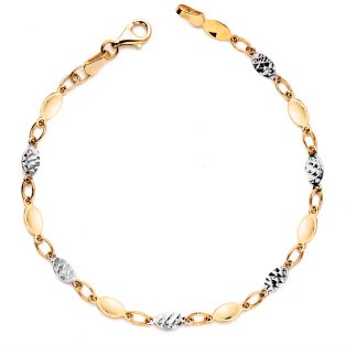 18K PULSERA ORO BICOLOR CON CHAPITAS LISAS Y TALLADAS ANCHO: 4 MM. LARGO: 20 CM