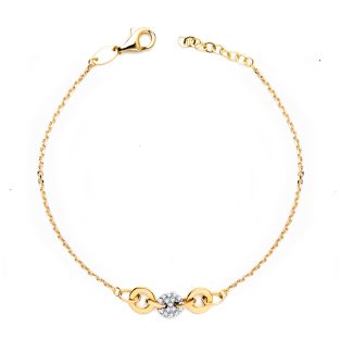 18K PULSERA ORO BICOLOR CADENITA FORZADA Y MOTIVO CON CIRCONITAS ANCHO: 6 MM. LARGO: 19 CM