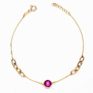 18K PULSERA ORO AMARILLO ESLABONES Y TRAMO CADENA CON BOCEL PIEDRA. LARGO: 19 CM