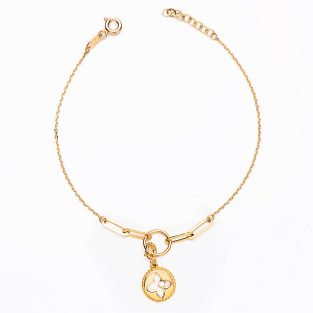 18K PULSERA ORO AMARILLO ESLABONES Y CADENA FORZADA MOTIVO TREBOL. LARGO: 19CM