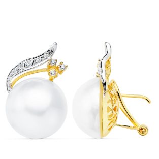 18K PENDIENTES ORO AMARILLO PERLA JAPONESAS 16 MM RAMA