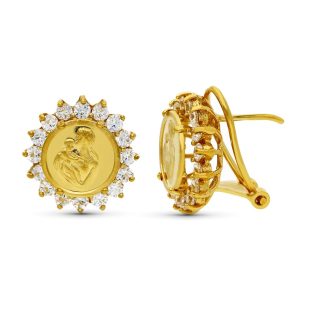 18K PENDIENTES ORO AMARILLO MADRE REDONDOS 15X15 MM