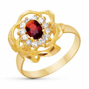 18K SORTIJA ORO AMARILLO CENTRO GRANATE NATURAL 6X4 MM Y CIRCONITA TOTAL 15X14 MM