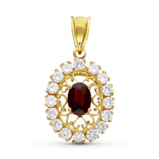 18K COLGANTE ORO AMARILLO FILIGRANA OVAL GRANATE Y CIRCONITAS