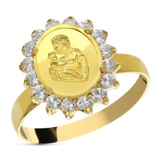 18K SORTIJA ORO AMARILLO MONEDA MADRE CON CIRCONITAS