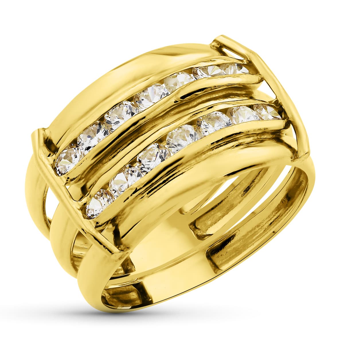 18K SORTIJA ORO AMARILLO BANDAS LISAS Y CIRCONITAS