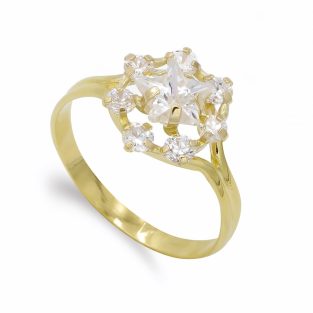 18K SORTIJA ORO AMARILLO ESTRELLA Y CIRCONITAS