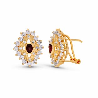 18K PENDIENTES ORO AMARILLO CIRCONITAS Y PIEDRA OVAL.