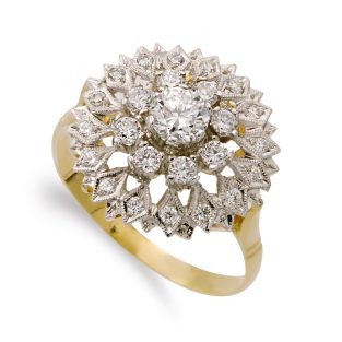 18K SORTIJA ORO BICOLOR ROSETA CON CIRCONITAS 15 MM CUERPO 2 MM