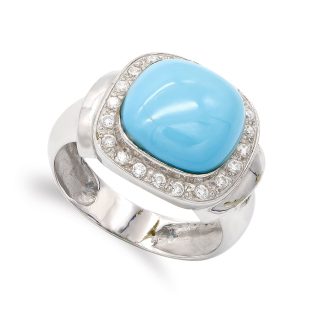 18K SORTIJA ORO BLANCO TURQUESA Y CIRCONITAS