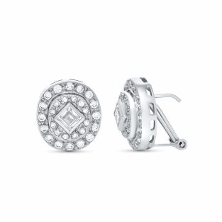 18K PENDIENTES ORO BLANCO NOVIA O MADRINA CIRCONITA 16X14 MM CIERRE OMEGA