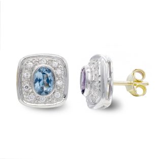 18K PENDIENTES ORO BICOLOR AMATISTA Y CIRCONITAS