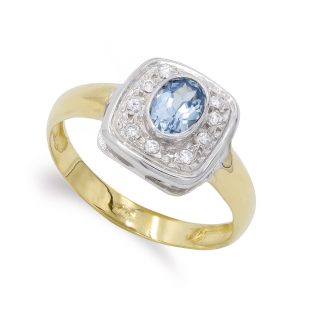 18K SORTIJA ORO BICOLOR AGUAMARINA Y CIRCONITAS