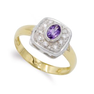 18K SORTIJA ORO BICOLOR AMATISTA Y CIRCONITAS