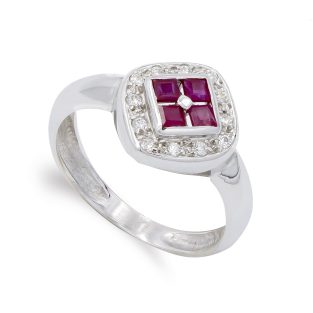 18K SORTIJA ORO BLANCO ROMBO Y CIRCONITAS