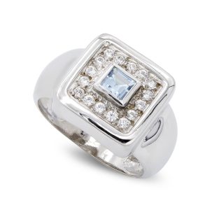 18K SORTIJA ORO BLANCO AGUAMARINA Y CIRCONITAS